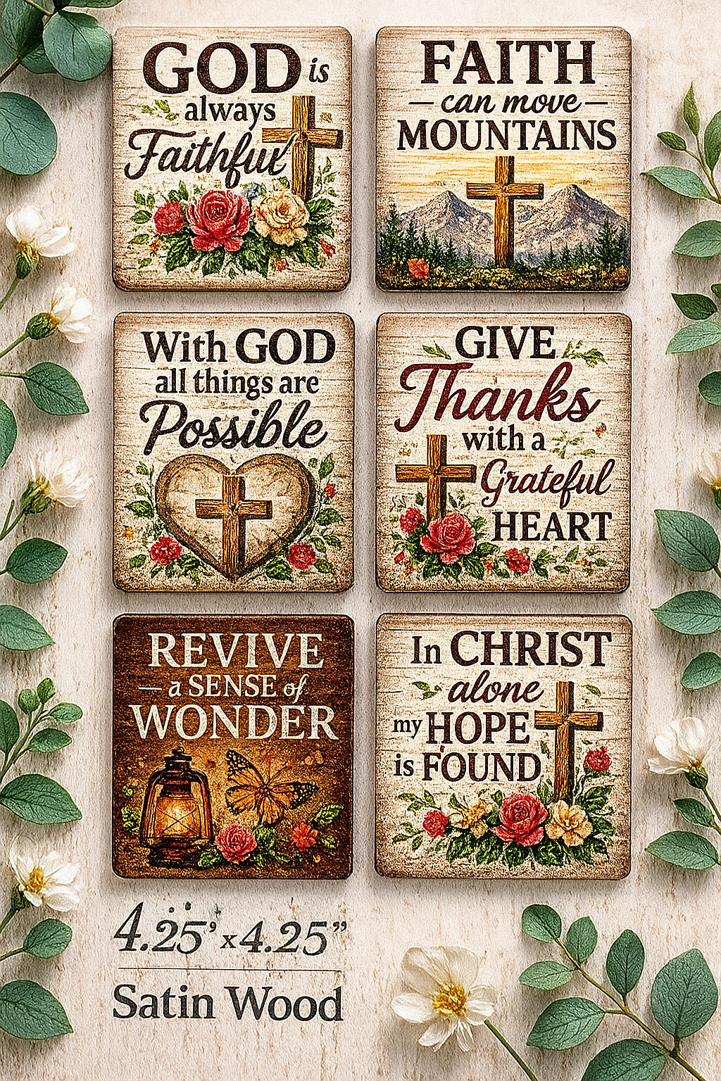 Faith & Promise Wooden Coaster Set